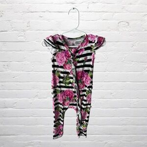 Bums & Roses // Pink it Over Striped and Floral Bamboo Short Sleeve Romper